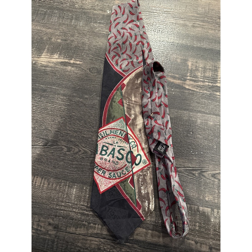 Tabasco Tie 57"  100% Silk Pepper Sauce Necktie 🌶️ Logo Chili Spicy Fun Funny